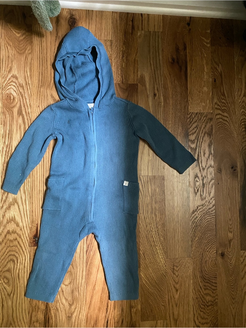 Blue Hooded Ribbed One-Piece for Baby Organic Cotton 18m